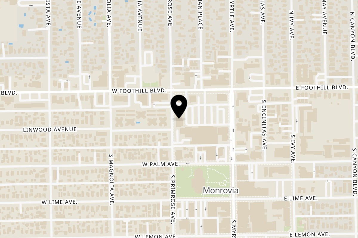Map showing the location of Grindz - Aloha Infused Poke on 176 W Foothill Blvd d4 in Monrovia